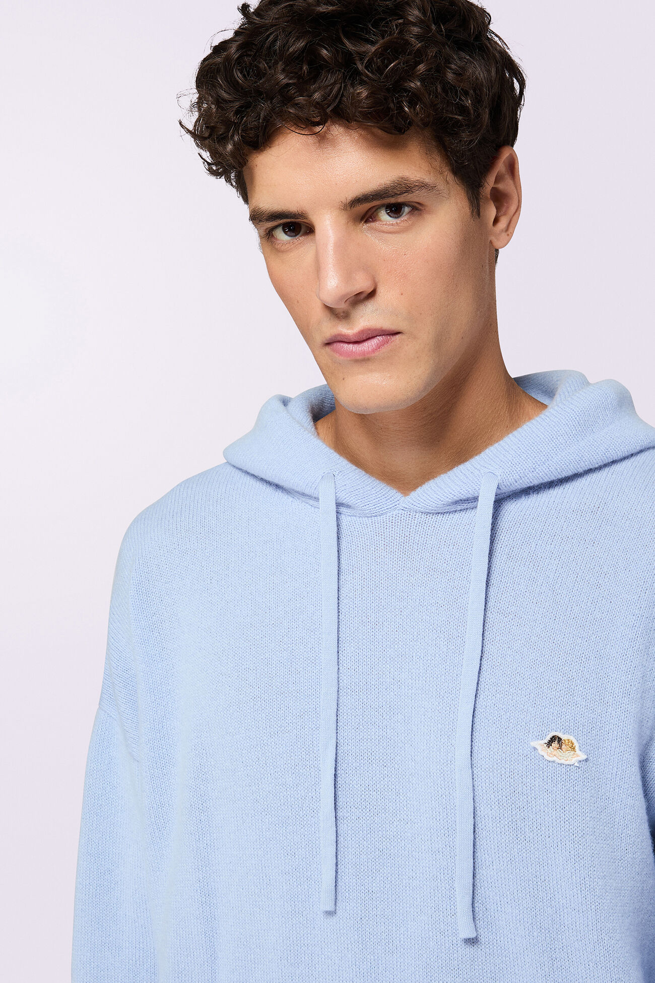 Angels Patch Knit Hoodie Light Blue